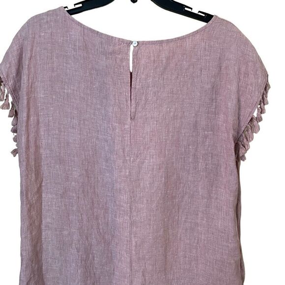 Antibes Blanc Linen Pink Fringe Sleeve Dress Size Medium - Picture 6 of 6